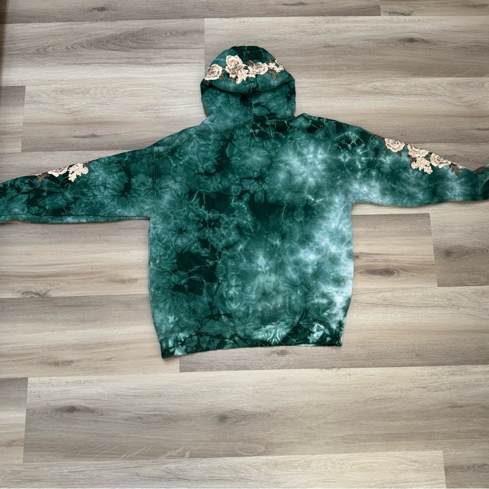 Civil Regime Aqua Marble Roses Pullover Hoodie, Drawcord, Men’s XL - Picture 6 of 8